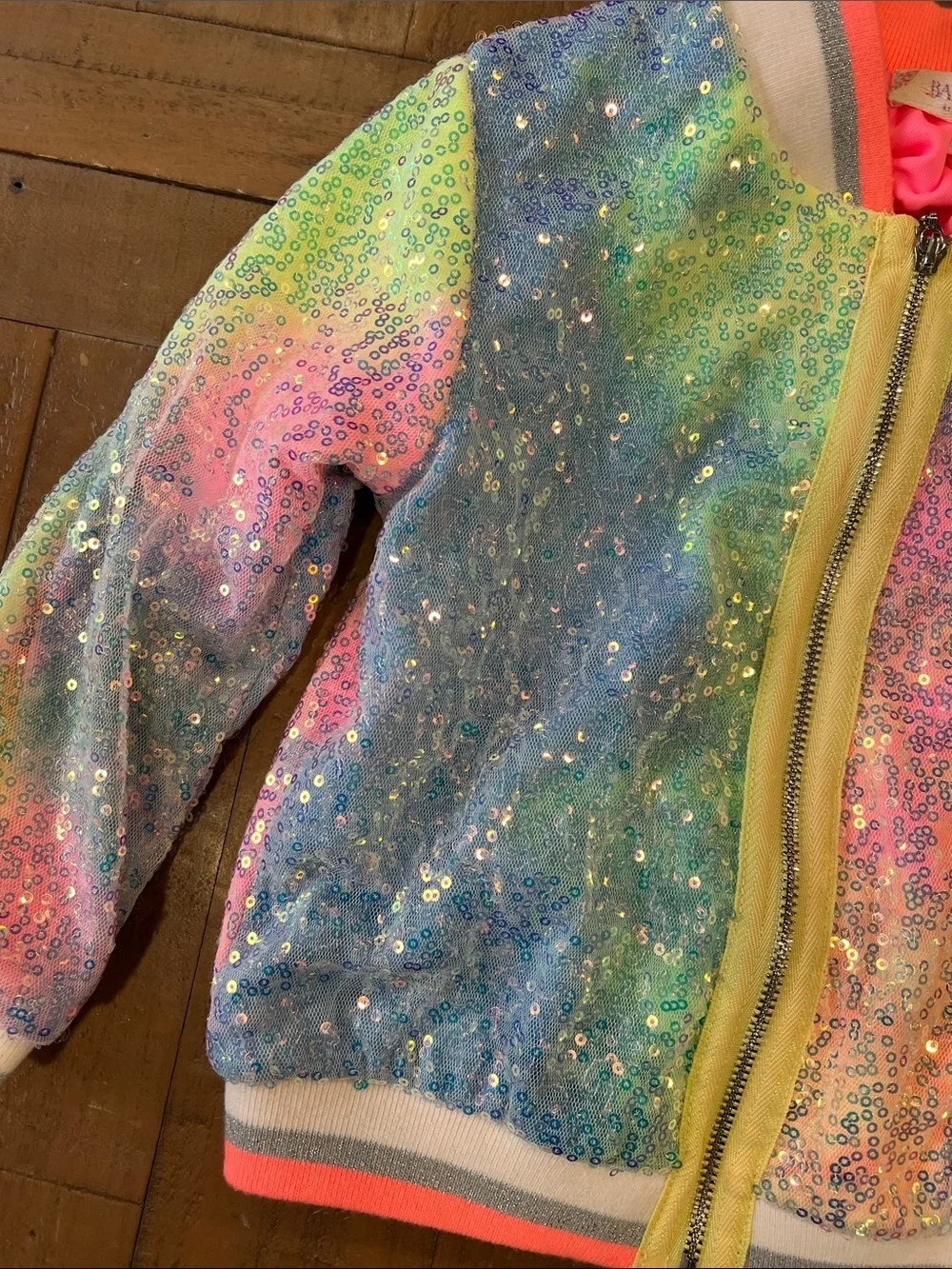 Baby Sara ombre rainbow sequin zip front jacket 3T bomber moto